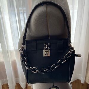 Madden NYC Black Chain-Embellished Satchel Bag with Crossbody Strap Like New